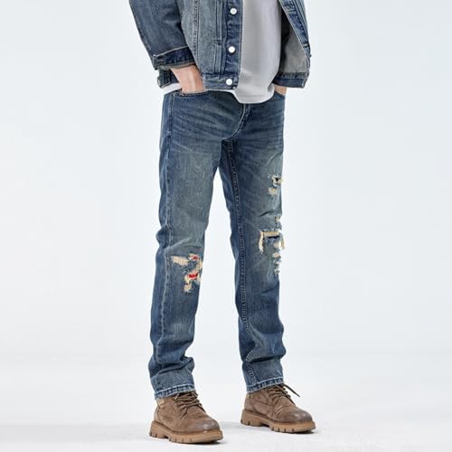 Jeans Pants Trousers Denim Spring and Autumn Vintage Men's Classic Punched Wear Tear Casual2