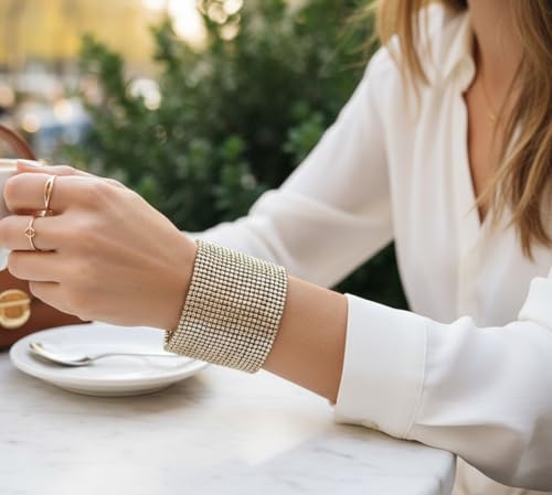Image of Touchstone Indian Colorful Bead Bracelet Bollywood Beaten Metal Beads Openable Broad Cuff Bracelet in Gold or White Tone for Women.