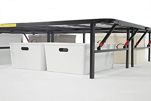Amazon Basics Klappbares Plattform-Bettgestell, kein Werkzeug für Montage erforderlich, Unterbettaufbewahrung, 90 x 200 x 35.5 cm, Schwarz