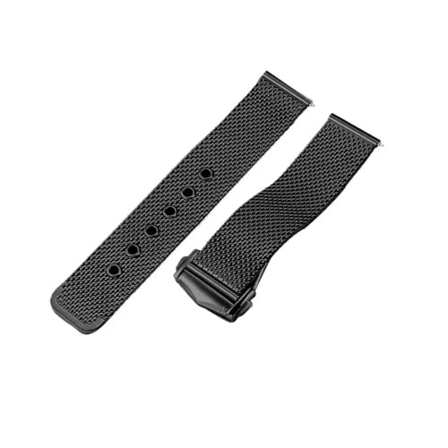 MOTMKUKPAM Ajuste for accesorios de cinturón de malla de Milán aptos for Omega Fit for Seahorse Men 007 correas de reloj con hebilla plegable de acero inoxidable sólido 20mm(Black)