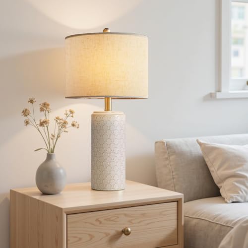 Lámpara de mesa cerámica set 2, moderna 23 pulg blanca miniatura 2