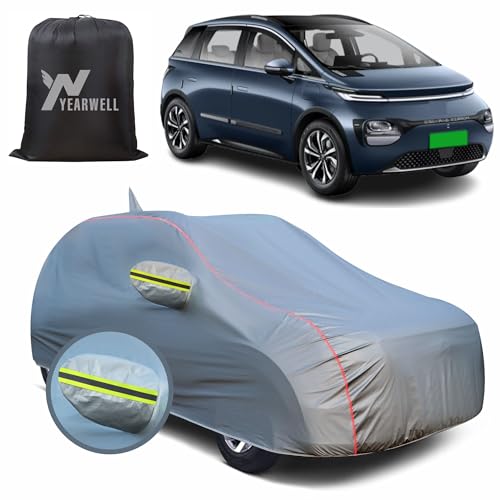 Image of Car Body Cover for MG Windsor, 100% Waterproof, Heat-Resistant with Mirror & Antenna Pockets, Soft Cotton Lining, Triple Stitched, Green Reflector (Metallic Grey)
