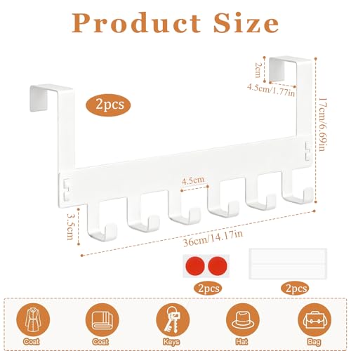 Miniatura 2 de Flying Pottery Perchero Para Puerta Sin Taladrar Con 6 Ganchos, Colgador De Puerta Metálico, Gancho Puerta Resistente Para Baño Dormitorio Cocina, Organizador Ahorrador De Espacio Blanco