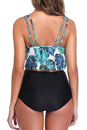 Image of Women High Waisted Bikini Swimsuit Flounce Vintage 2 Piece Bathing Suits | Vintage,tummy control,two piece bathing suits,plus size,swimwear,ruffled,tankini top,bikini bottom