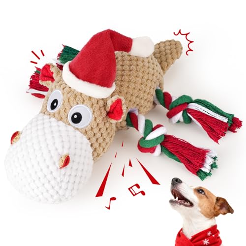 BBeary Christmas Dog Toys for Large Dogs - Squeaky Hippo Plush Dog Toys with Crinkle Paper, Cotton...