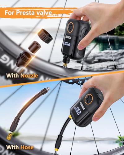 Pompa Per Bicicletta Elettrica, 120PSI Mini Pompa Per Bicicletta Con Manometro, Adatta Per Schrader E Presta Valvola, Portatile Pompa Per Bici Da Strada, Mountain Bike, E-Bike, City Bike - 3