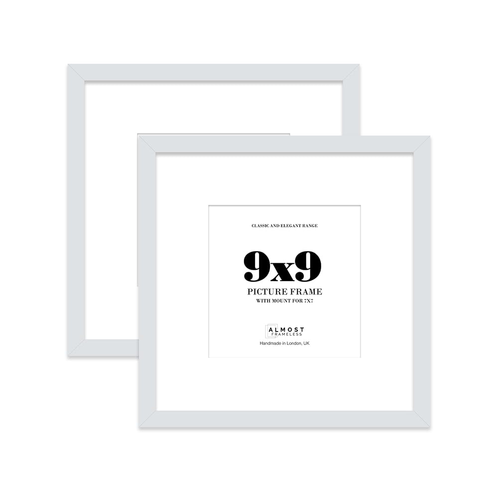 9x9 Light Grey Picture Frame with Mount for 7x7 Photos, Prints - Modern Square Wall Frame, Set of 2
