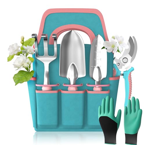 6-teiliges Gartengeräte-Set, Garten-Handwerkzeuge aus Aluminiumlegierung Starter-Kit mit Gartentasche, Hochwertiges Outdoor-Werkzeug-Set mit ergonomischem...