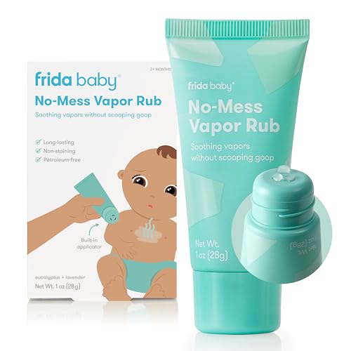 Frida Baby No-Mess Vapor Rub, Baby Vapor Rub for Chest, Neck, Back + Foot,Non-staining, Petroleum-Free Hands-Free Applicator Tube, Soothing Eucalyptus & Lavender for Sleep