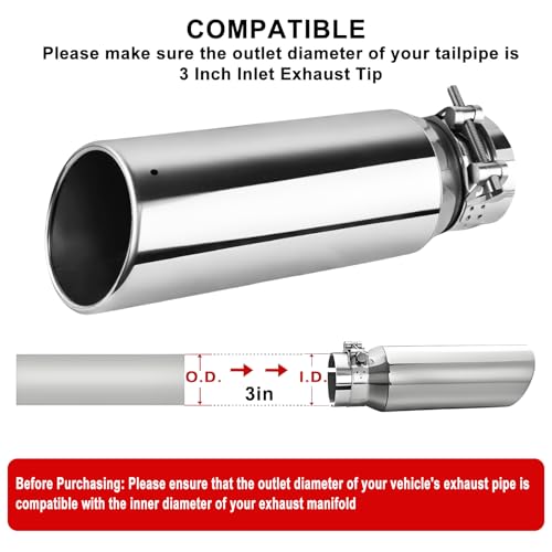 Image of MuHize 3 Inch Inlet Exhaust Tip, 4 inch Outlet 12 inch Overall Length Exhaust Pipe
