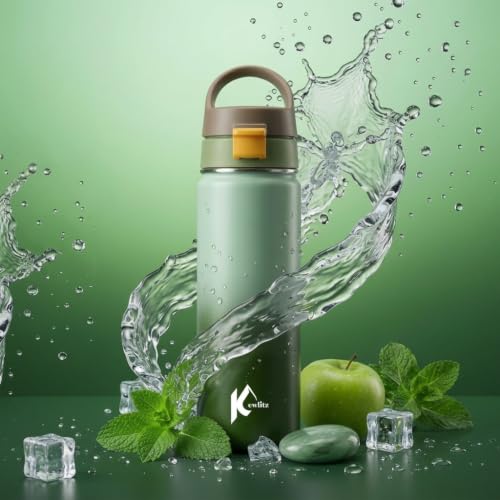 Image of Insulated Stainless Steel Water Bottle 24oz (Forest Green) - Double Wall Vacuum Wide Mouth Water Bottles with Carrying Lid - BPA Free Leak-Proof Flask for School, Sports & Travel