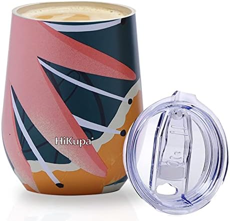 HiKupa® 12 oz Coffee Mug, BPA Free, 350ml Reusable Coffee Cup, Double Walled Stainless Steel Vacuum Insulated Travel Mug for Hot and Cold Drinks (Pink - Maple Leaf)