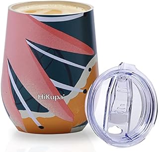 HiKupa® 12 oz Coffee Mug, BPA Free, 350ml Reusable Coffee Cup, Double Walled Stainless Steel Vacuum Insulated Travel Mug for Hot and Cold Drinks (Pink - Maple Leaf)