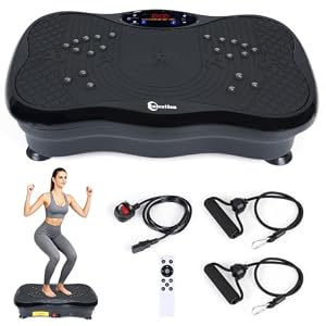 Ruication Vibration Plate Exercise Machine, Vibration Fitness Trainer with Bluetooth Speaker and Resistance Bands, Auto or Manual Speed Control, Home Exercise Equipment for Fitness Body Toning Black