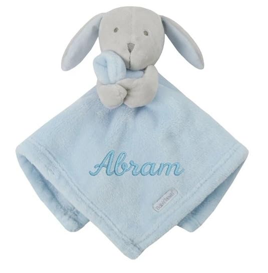 Personalised Newborn Baby Boys Girls Toy Comforter Blankets Elephant, Bunny, Giraffe, Zebra Teddy Embroidered Name | Gift Toy Comforter (Blue Plush Bunny)