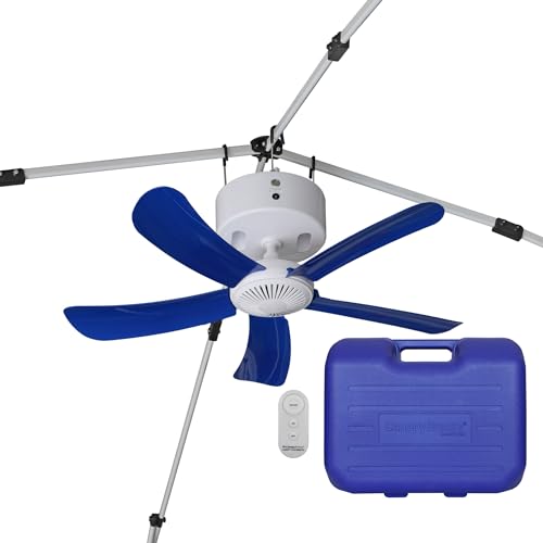 Canopy Breeze All New CB305 Rechargeable Ceiling Fan with Remote for Canopies, Gazebos, Pergolas & More. 6-Hour Run Time, 31” Diameter Blades, Easy Install w/out Tools, Travel Case included (Royal Bl)