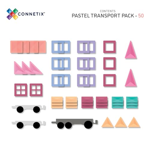 CONNETIX Pastel Transport Pack — 50-Piece Magnetic Tiles with Wheels — view 6
