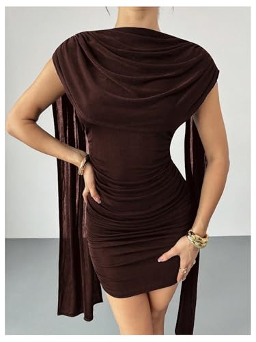 Image of RoseSeek Women's Elegant Formal Bodycon Cocktail Cape Sleeve Mini Dress