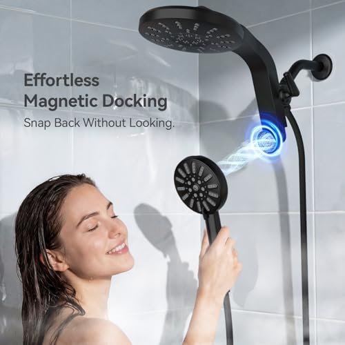 Image of INAVAMZ High Pressure Rain Shower Head Combo with Magnetic Handheld Black