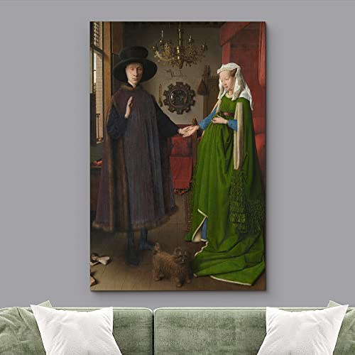 The Arnolfini Portrait By Jan Van Eyck Famous Fine Art Reproduction World Famous Painting Replica On Ped Print Wood Framed - Canvas Art Wall Art - 16" X 24" #TOP1