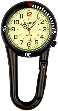 Klox Black Clip On Carabiner Metal Fob Watch Luminous Dial Paramedic Doctor Nurse Unisex Men Women