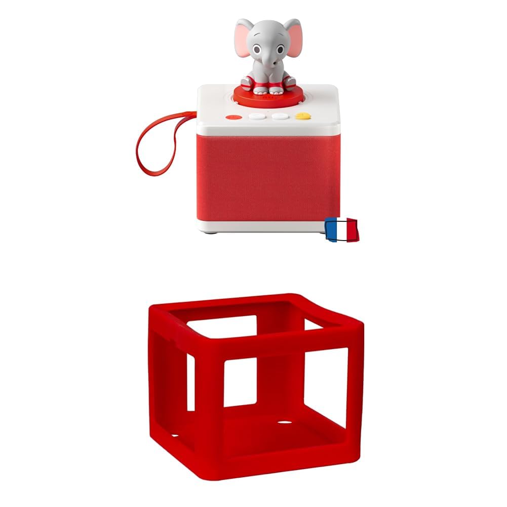 FABA Bundle Conteur d’Histoires pour Enfants 0-10 Ansì avec Personnage Sonore Elé l’éléphante, Jeu éducatif, Jeu Musical, Version française + Coque De Protection, Bumper en Silicone, Couleur Rouge