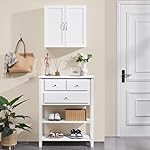 Yaheetech Bathroom Wall Cabinet, Kitchen Storage Cupboard Cabinet with 2 Doors, Wall Mount Storage Cabinet for Bathroom, Kitchen, Living Room, White - Image 4