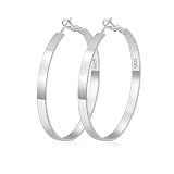 EXGOX 4MM Wide Silver Hoop Earrings for Women Sterling Silver Large Hoop Earrings 14K Real Gold Plat