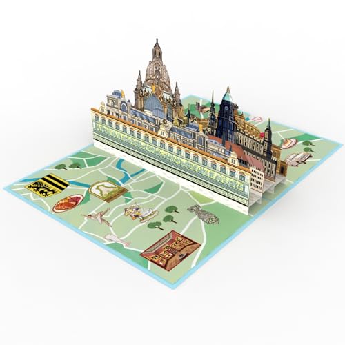 papercrush® Pop-Up Karte Dresden - Besonderer Gutschein oder Geldgeschenk für Dresden Reise, 3D Geschenkkarte oder Hotelgutschein zum Geburtstag, Geschenkidee für Städtetrip in Deutschland