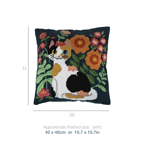 Trimits Kit Per Cuscino A Punto Croce, Cuscino Posteriore Incluso, Tela Prestampata, Filo E Ago Inclusi 40 X 40 Cm, Gatto - 7