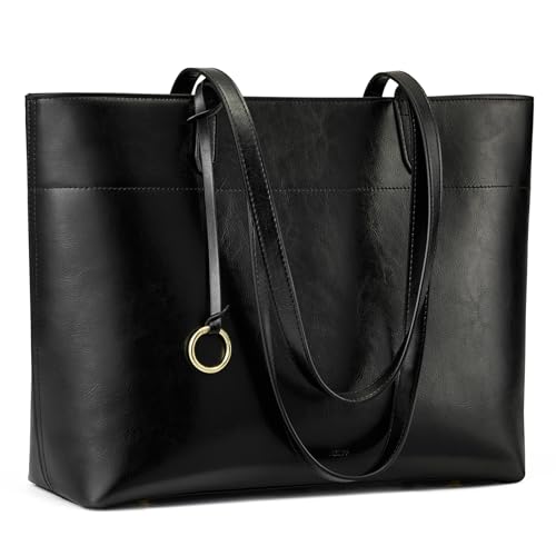Image of Kattee Vintage Genuine Leather Work Tote for Women | Spacious interior with a zip compartment for organized work, travel, and everyday essentials.
