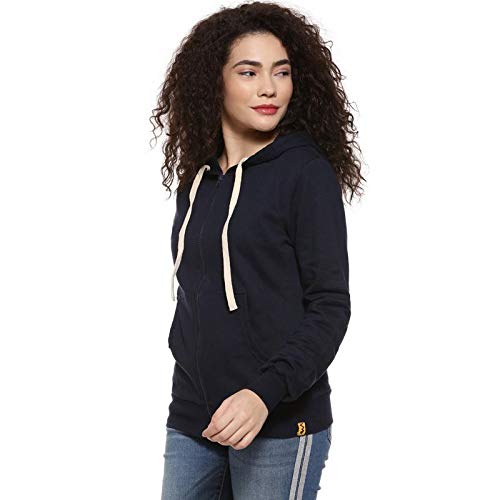 Image of PINACOLADA Women's Zip-Front Hoodie with Contrast Drawstring for Casual Wear | Hooded Neck | Long Sleeve | Zipper Closure | Cotton Sweatshirt Crafted with Comfort Fit for Everyday Wear