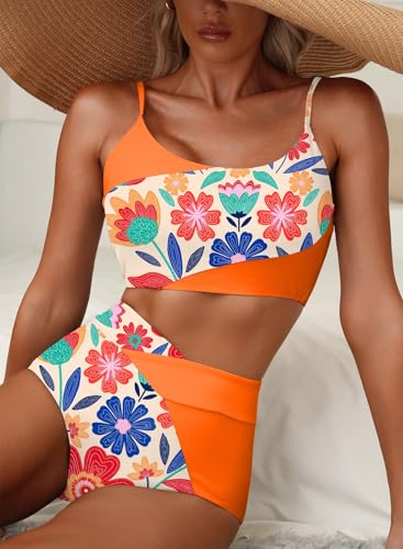 Image of Herseas Women 2 Piece High Waisted Bikini Sets Color Block Popular Swimsuit 2026 Summer Beach Best Bathing Suits