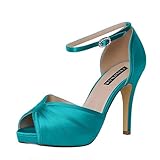ERIJUNOR E1773 Women High Heel Sandals Ankle Strap Satin Evening Prom Party Shoes Dark Teal Size 8