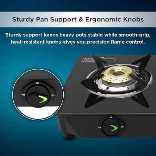 Image of Butterfly Bleu Ray 2 Burner Glass Top Gas Stove | Removable Drip Tray | Brass Burner Gas Stove with Tri‑Flow Jumbo Burner