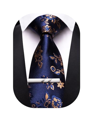 Image of Barry.Wang Floral Ties for Men Flower Necktie with Tie Clip Formal