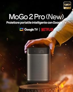 XGIMI MoGo 2 Pro (New) 1080P Proiettore portatile, con Supporto multi-angolo, Google TV con Netflix con Licenza, 430 Lumen ISO, 2 x Altoparlanti da 8W, Compatibile 4K, Autofocus,Wi-Fi, Bluetooth