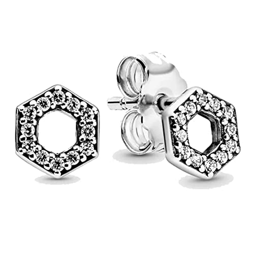 ZHSZWD Pendientes Mujer Aretes Colgantes Pendiente Popular de Plata de Ley 925 Pendiente Hexagonal de Panal con Cristal para Mujer Regalo de joyería Cumpleaños Regalo San Valentín