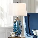 Pablo Modern Table Lamp 27' Tall Swirling Multi Color Blue Hand Blown Art Glass Metal White Tapered...