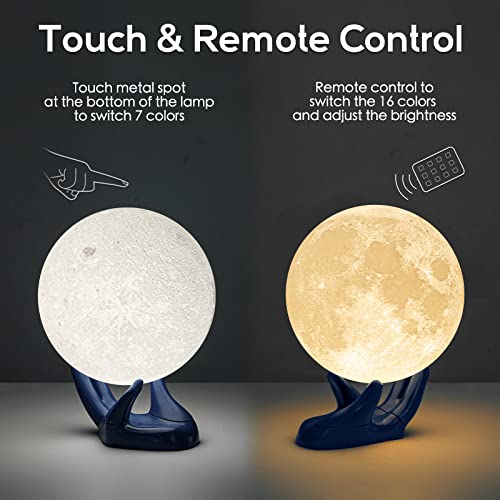BRIGHTWORLD-Moon-Lamp-71-inch-3D-Printing-Moon-Light-16-Colors-Night-Light-Birthday-Gift-for-Kids-Girls-Boys-Women-RemoteTouch-Control-USB-Rechargeable-Brightness-Adjustable-Blue-Hand-Stand