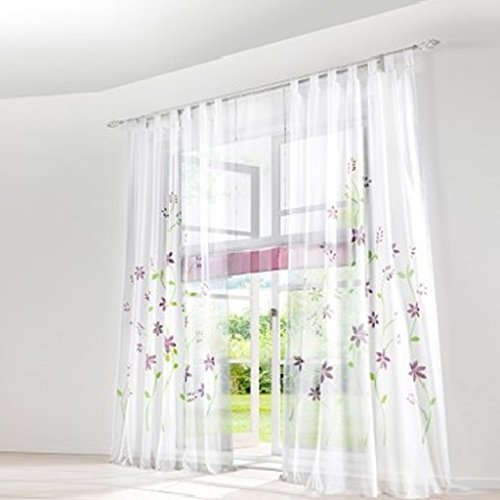 Yujiao Mao '1er Pack Voile Cortina Flowers Colorida Cortinas Bufanda, Tela, Violett mit Schlaufen, BxH 150x145cm