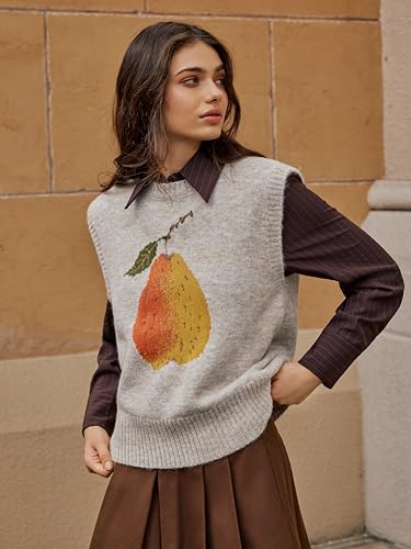 Image of CIDER Women's Sweater Vest Knit Sleeveless Pear Cute Graphic Tank Top | Fun Tops, Fall, Trendy Outfits