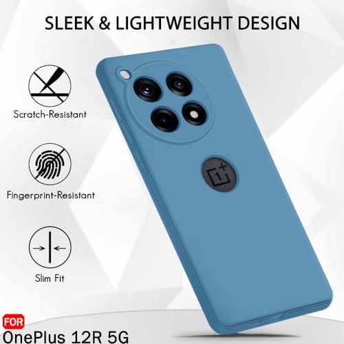 Image of TheGiftKart Liquid Silicone Back Cover Case for OnePlus 12R 5G | Soft Micro-Fibre Lining Inside | Camera Protection Bump | Shockproof Back Case Cover for OnePlus 12R 5G (Silicone, Blue)