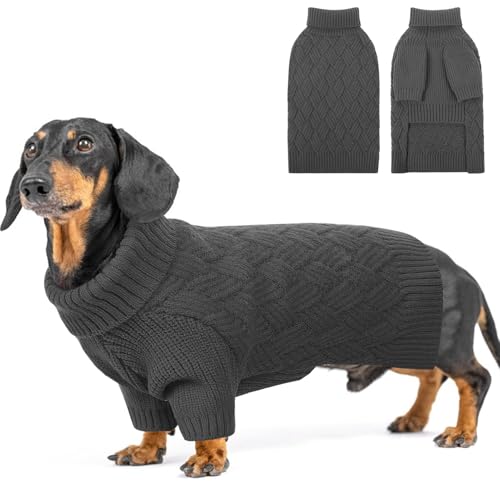 SUNFURA Small Dog Sweater, Turtleneck Dog Sweater for Cold Weather, Puppy Knitwear Pullover for Christmas Thanksgiving, Pet Winter Knitted Sweatshirt for Pug Dachshund, Grey S