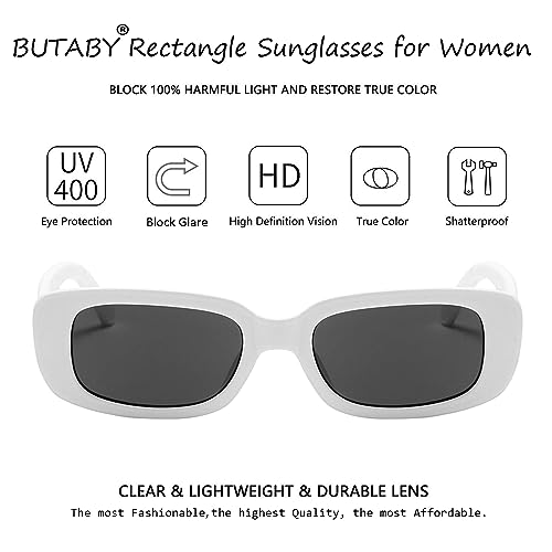 Image of BUTABY Rectangle Sunglasses for Women Retro Driving Glasses 90's Vintage Fashion Narrow Square Frame UV400 Protection