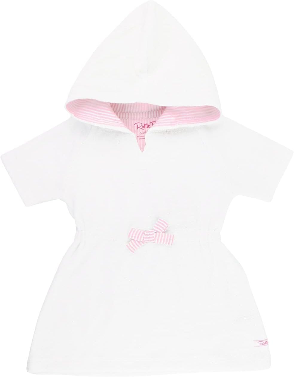 RuffleButts® Girls White w/Pink Seersucker Terry Hoodie Swimsuit Cover-Up