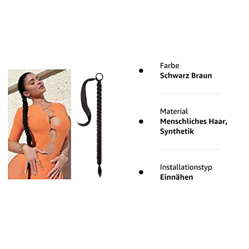 Foto von Braid Extensions Ponytail Extension, Zopf Extension mit Haargummi, Natürliches Kunsthaar haar Zöpfe, Haarteil für Frauen Haare Zum Einflechten Pferdeschwanz Haarteil, 31.5zoll/ 80cm(Schwarz Braun)