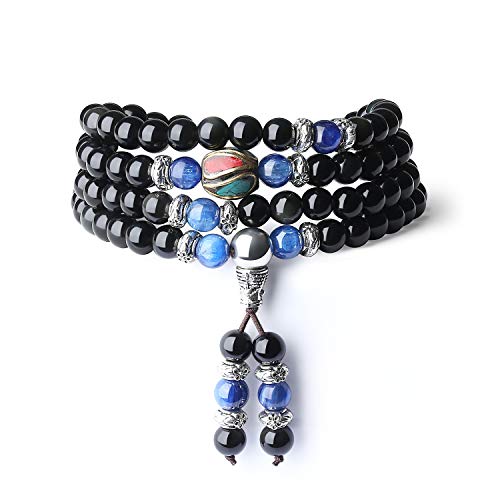 Image of COAI Black Obsidian Stone Bracelet Necklace Mala Beads 108