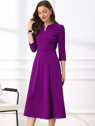 Image of Allegra K Womens 3 /4 Sleeve A-Line Business Work Formal Midi Dress
