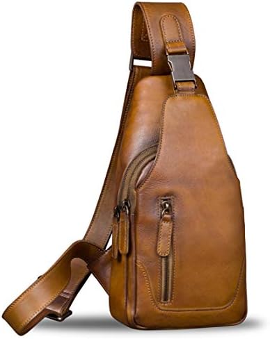 Genuine Leather Sling Bag for Men Chest Shoulder Crossbody Hiking Backpack Vintage Handmade Daypack (Brown)